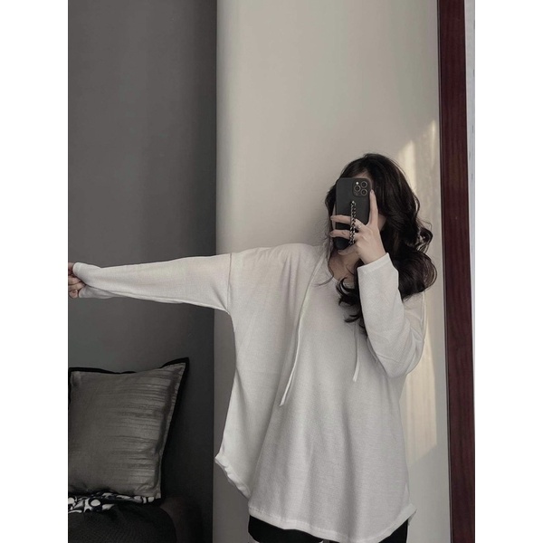 Áo giấu quần đan ô có mũ oversize