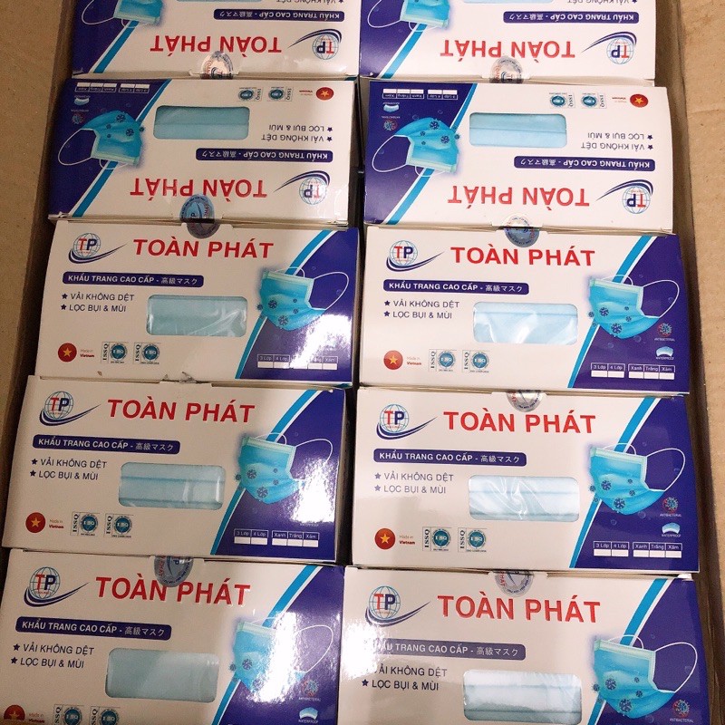 Combo 3 hộp khẩu trang y tế 4 lớp Toàn Phát (1 hộp 50 chiếc) loại dày mịn