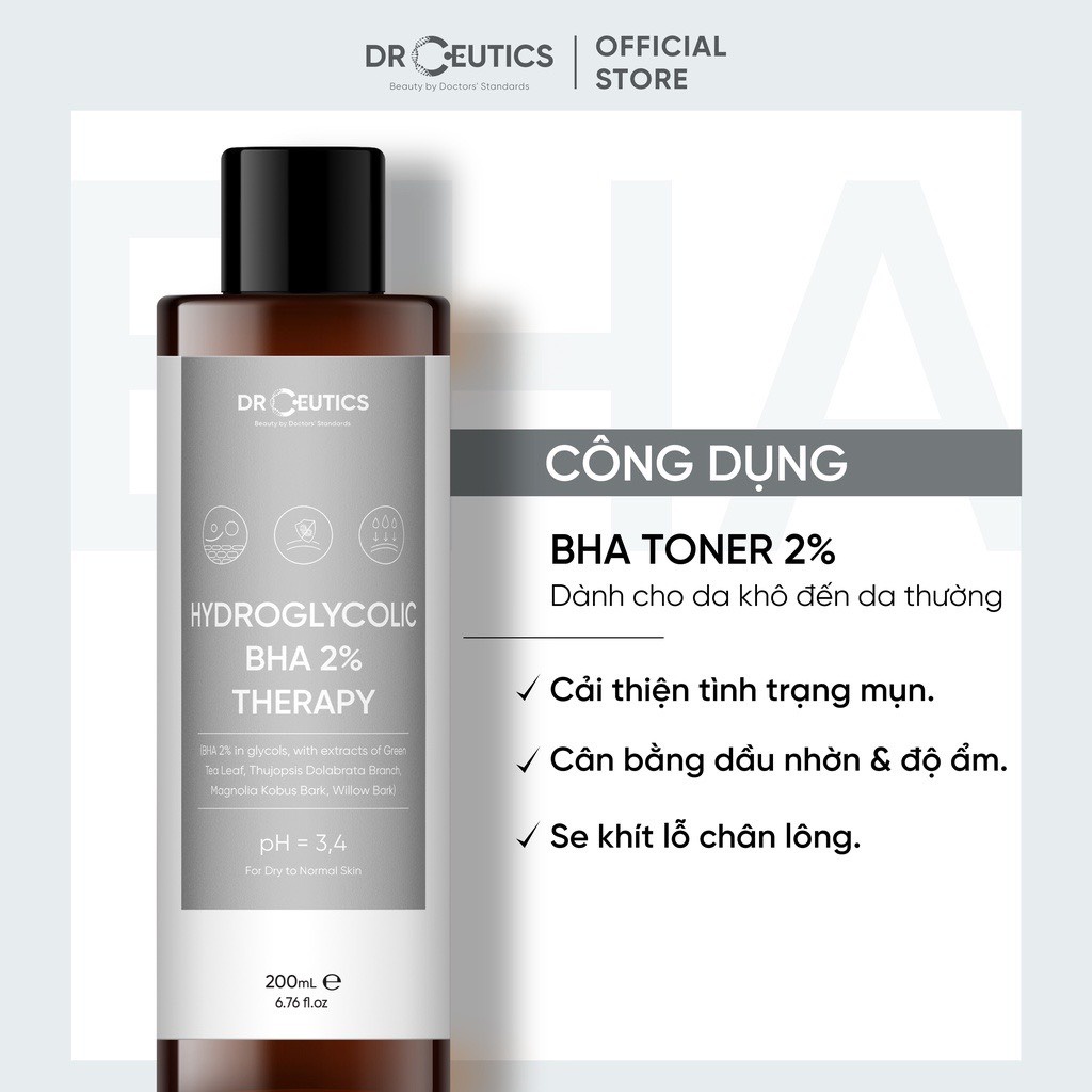 ✅[Chính Hãng] Toner 2% BHA DrCeutics - Tẩy Tế Bào Chết, Làm Sạch Sâu, Hỗ Trợ Giảm Mụn