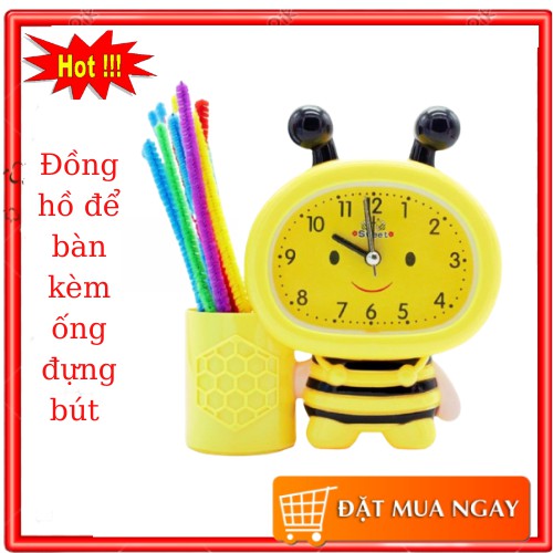 Đồng hồ để bàn kèm ống đựng bút tiện dụng