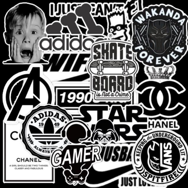 Set sticker big hero, vô diện, chó pug, local brand chủ đề trắng đen cá tính