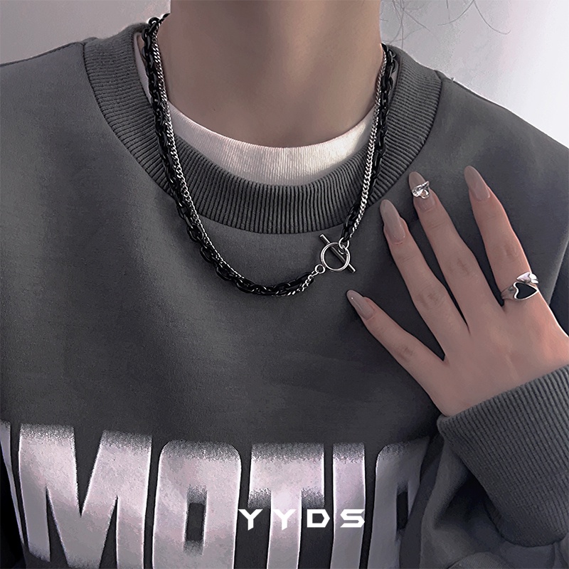 Vòng cổ Hai Lớp Mặt Khóa OT Màu Sắc Tương Phản Phong Cách hip hop Cho Nam