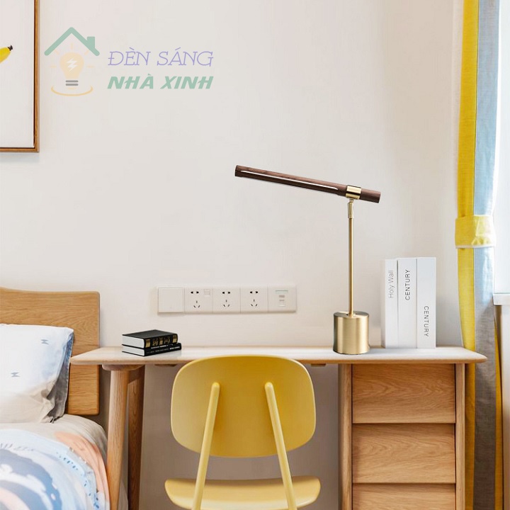 Đèn ngủ để bàn B128 vân gỗ, thiết kế phong cách Bắc Âu, trang trí phòng học, phòng khách, phòng ngủ, bàn làm việc