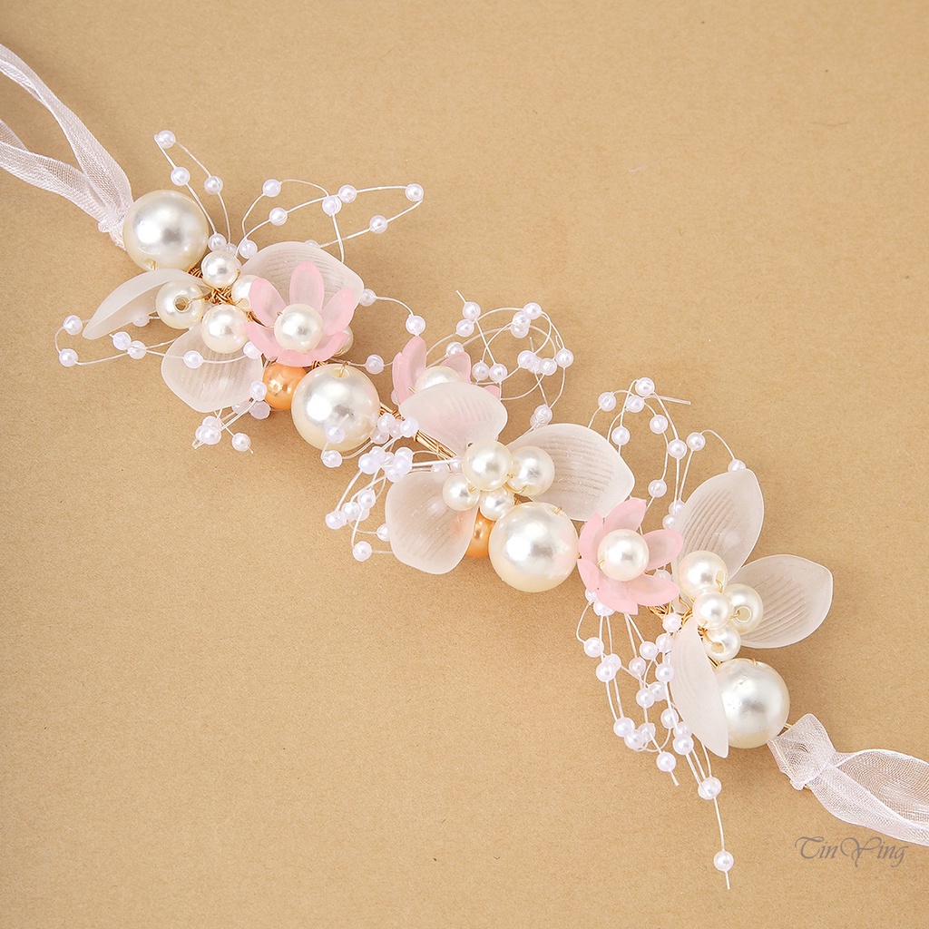 GETNOIVAS Vòng Hoa Đeo Cổ Tay Cô Dâu Đính Hạt Ngọc Trai