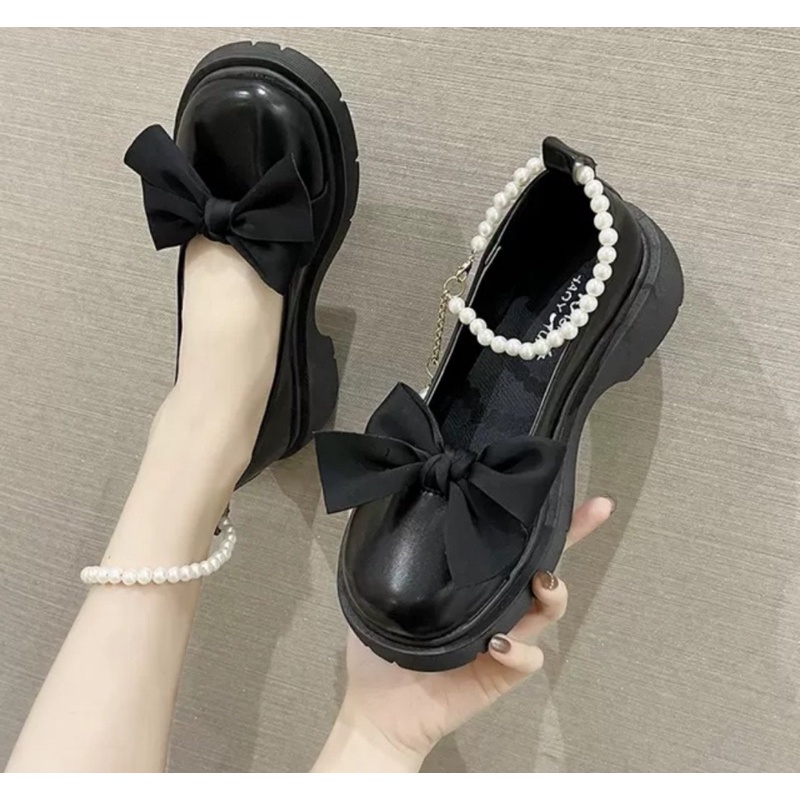 Giày Lolita Nữ Quai Ngọc Mũi Nơ, giày búp bê nữ phong cách hàn quốc mac HV68