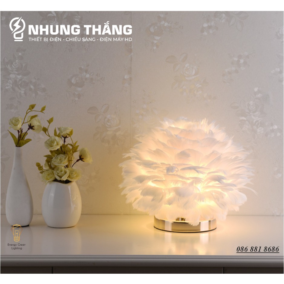 Đèn Bàn Lông Vũ RH-307 Kiểu Dáng Hiện Đại,Sang Trọng - 3 Màu Sắc Thanh Lịch - Tặng Kèm 1 Bóng Led 3 Chế Độ Ánh Sáng