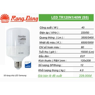 Bóng LED Trụ Rạng Đông 40W ( ChipLed SAMSUNG )