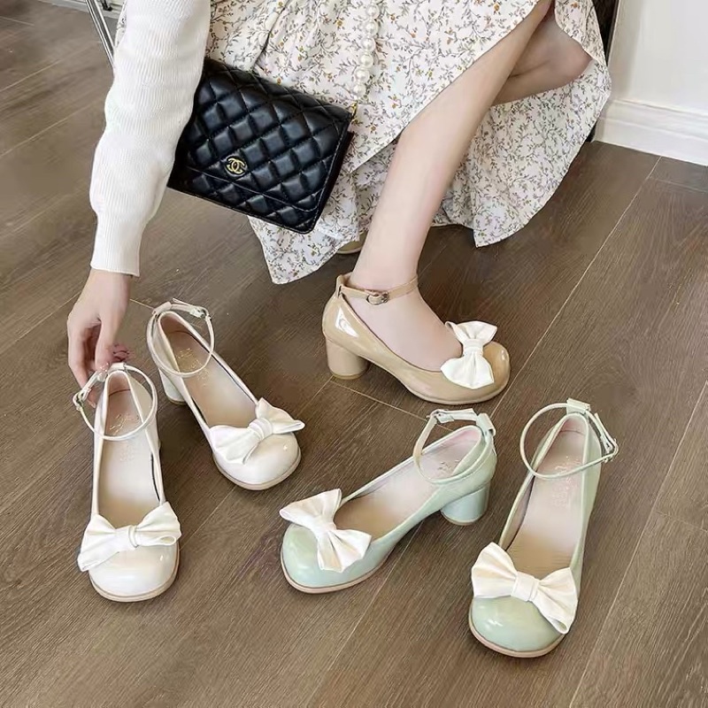 Giày búp bê MaryJane cao gót đế trụ tròn style vintage cho nữ Eudora899 G2