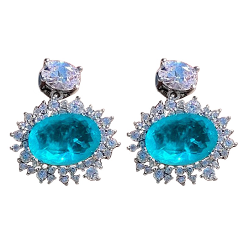 Bông tai đính đá zircon màu xanh dương thời trang sang trọng cho nữ