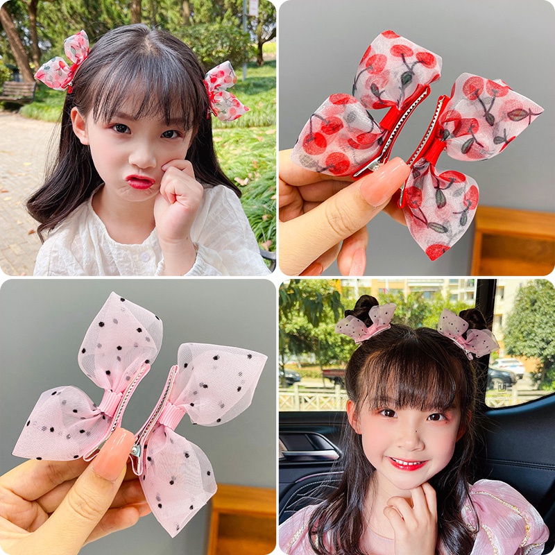 Set 2 Kẹp Tóc Hình Nơ Xinh Xắn Phong Cách Hàn Quốc Cho Bé Gái