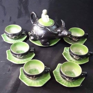 Bộ ấm chén trâu men thủy tinh