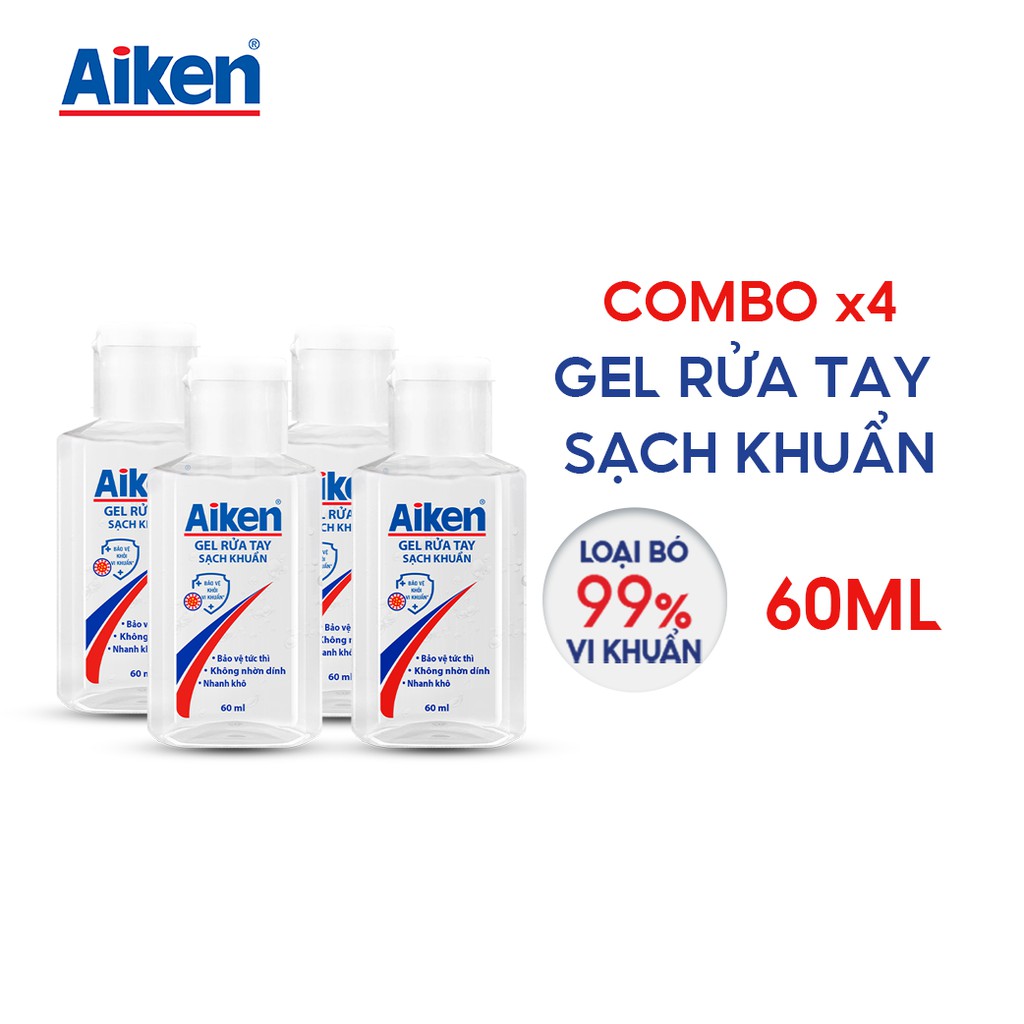 Combo 4 Gel rửa tay Sạch khuẩn Aiken 60ml / chai