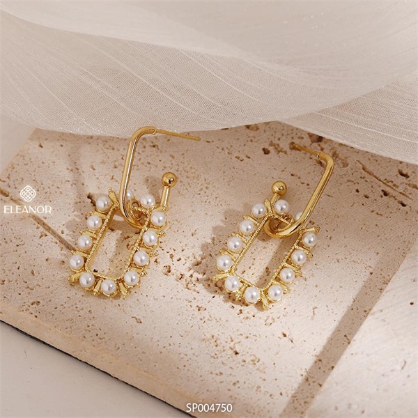 Bông tai nữ chuôi bạc 925 Eleanor Accessories dáng chữ nhật đính ngọc trai nhân tạo phụ kiện trang sức 4750