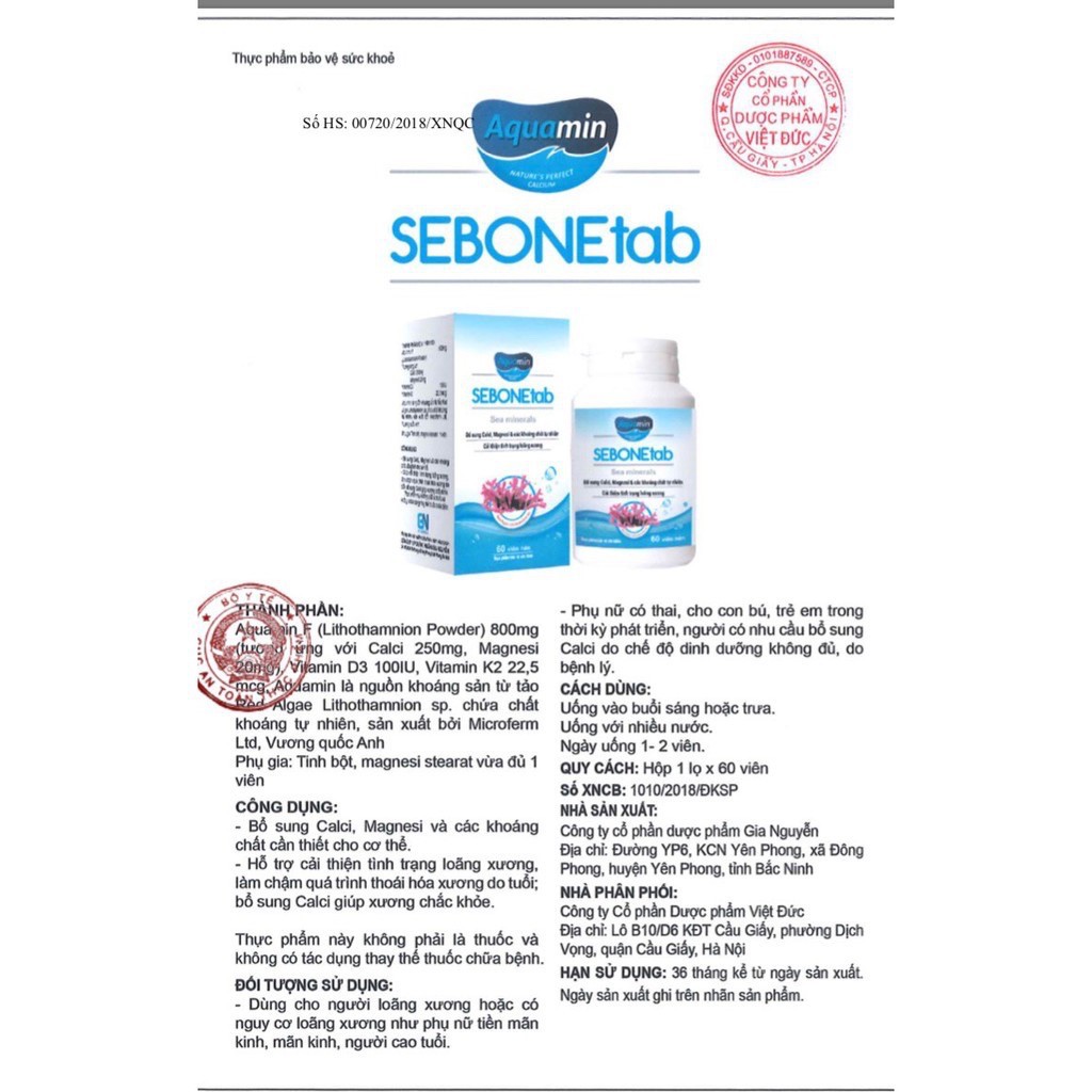 SEBONETab  - Viên Uống Canxi từ tảo biển, không nóng trong, không lắng cặn.