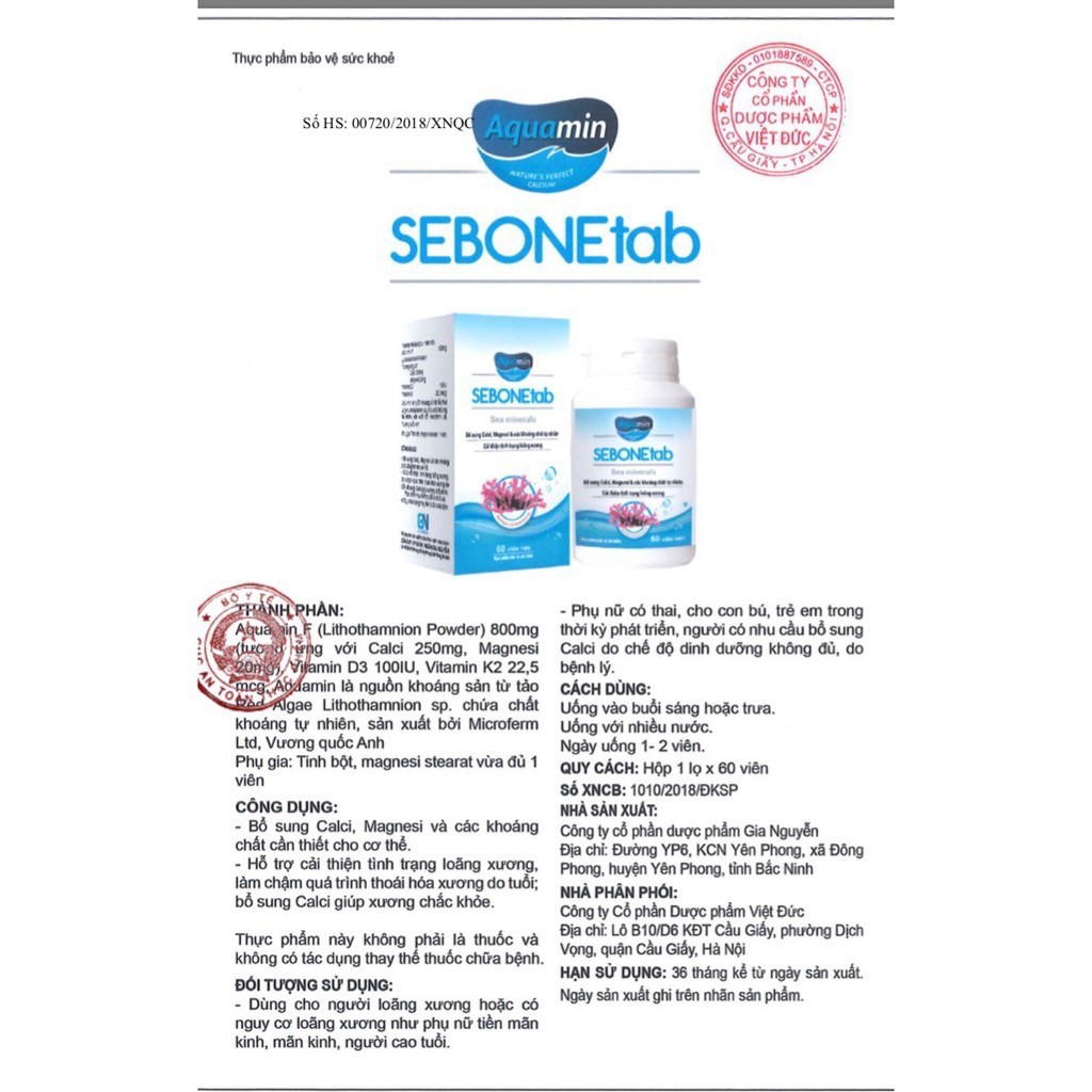 SEBONETab (Chính hàng) - Viên Uống Canxi từ tảo biển, không nóng trong, không lắng cặn.