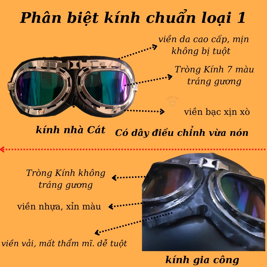 Nón Bảo Hiểm Nửa Đầu Kính Phi Công Dán Sticker, Mũ bảo Hiểm 1/2 Đầu Kính Phi Công Dán Sticker Cute CUTE CAT