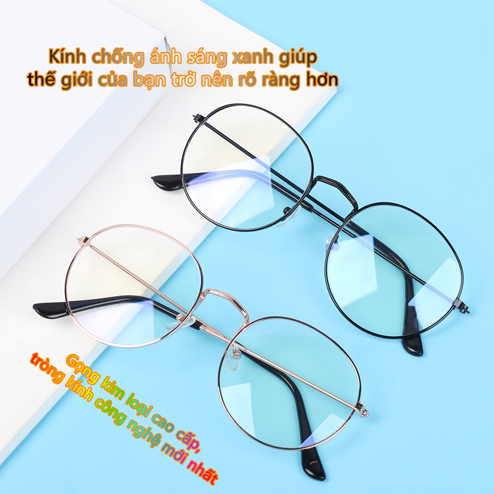 COD】kính mắt mèo gọng tròn kim loại-chống ánh sáng xanh và bức xạ-cổ điển thiết kế thời trang Hàn Quốc cho nam nữ