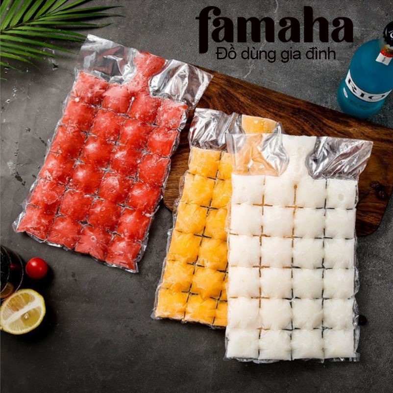 SET 10 Túi làm đá viên nước trái cây tiện ích Túi Nilong làm kem đá viên đa năng Dụng cụ làm đá tủ lạnh FAMAHA