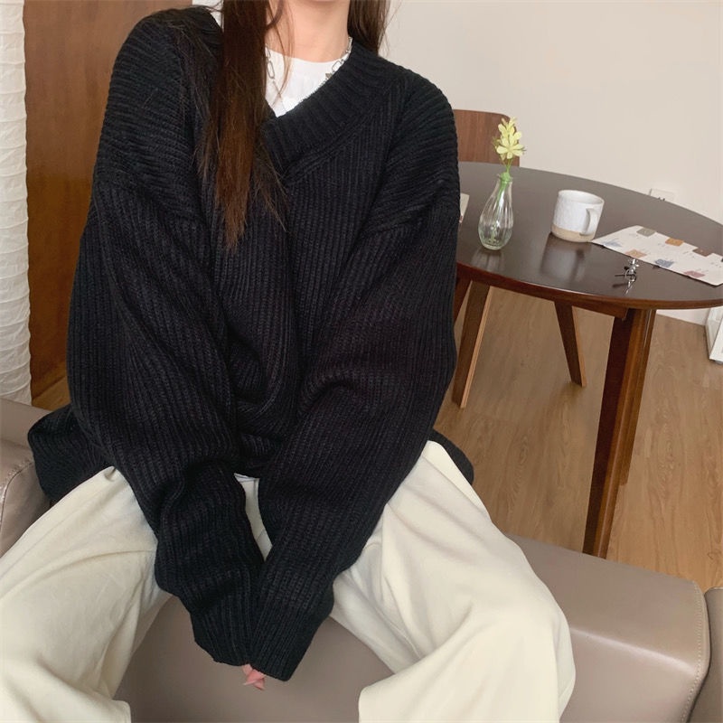 Áo sweater Dệt Kim Dáng Rộng Cổ Chữ V Thời Trang Thu Đông 2022 Cho Nữ