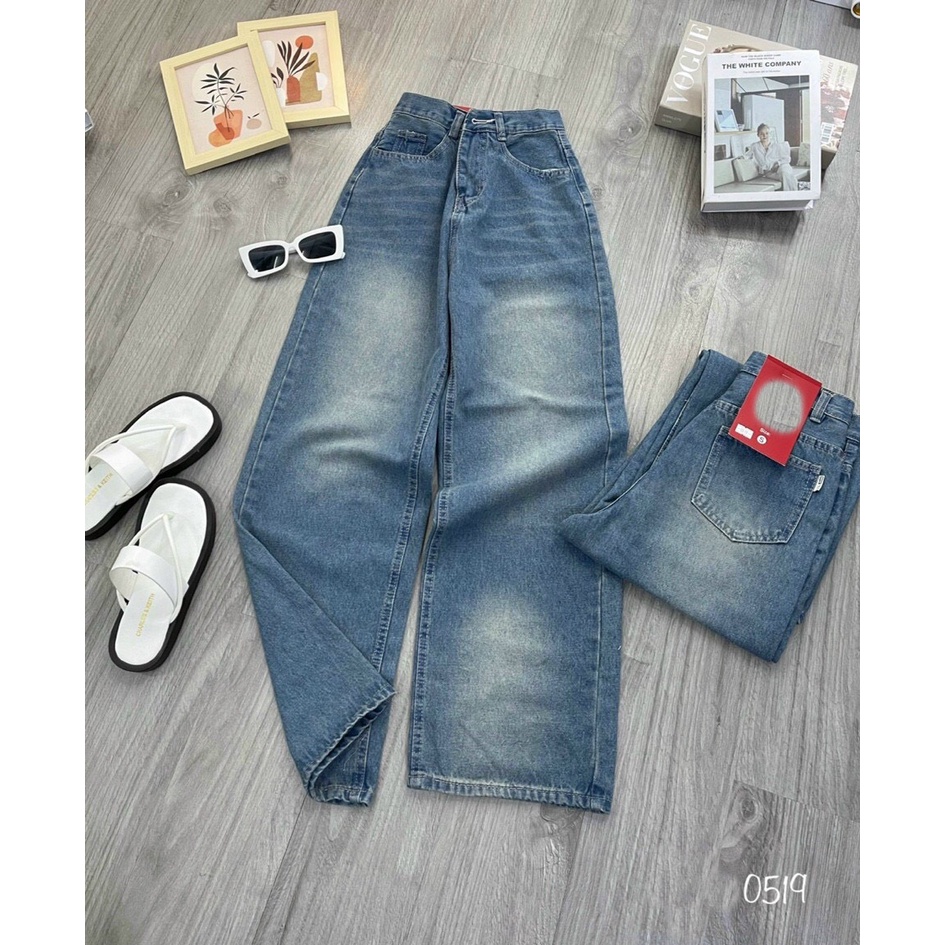 [ORHL519] QUẦN JEANS ỐNG RỘNG NỮ LƯNG CAO VẰN RÂU MÈO PHUN THỜI TRANG TRẮNG ĐÙI LAI CUỐN XANH ĐẬM XANH NHẠT HADI