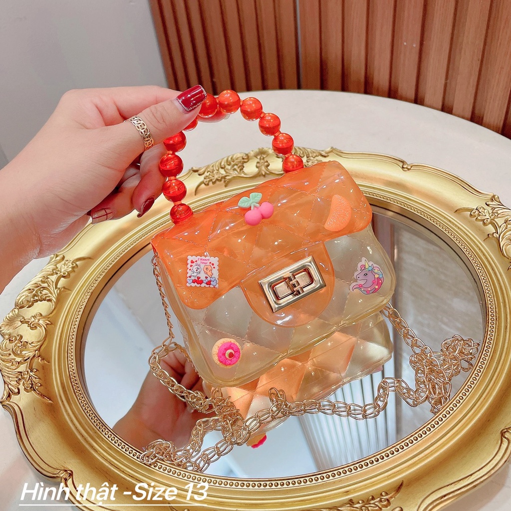 Túi đeo chéo mini quai ngọc nhựa gắn charm cho bé dễ thương đẹp giá rẻ nhỏ gọn DIOMI