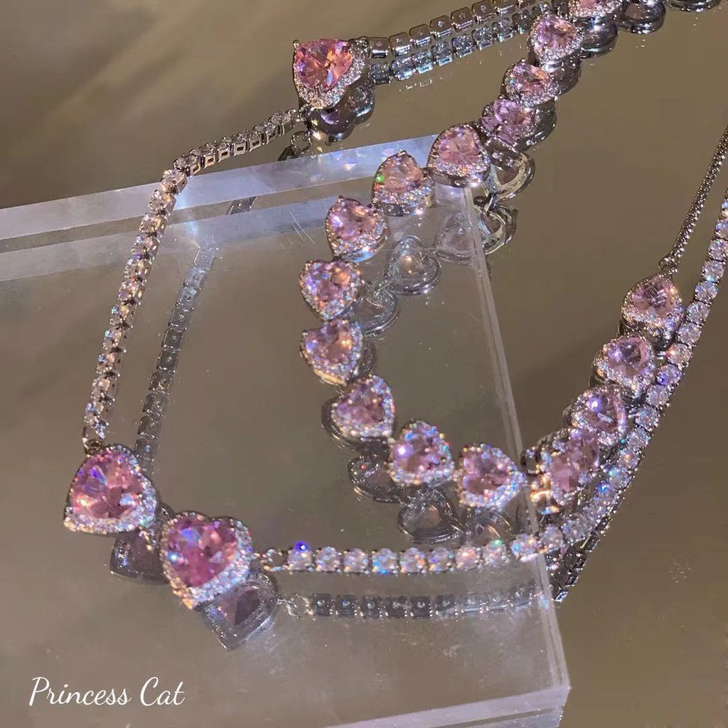 Dây Đeo Điện Thoại Đính Đá Zircon Hình Trái Tim Mèo Trắng Đào Lấp Lánh Cao Cấp Phiên Bản Bán Chạy Cho Nữ