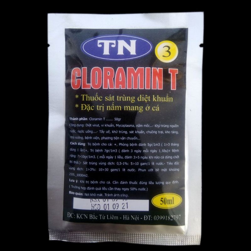 TN3 Cloramin T diệt khuẩn &amp; trị nấm mang ở cá ( 50gr)