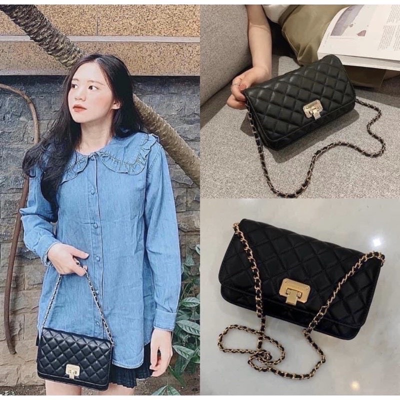 ⚡︎Freeship⚡︎Túi Đeo Chéo Nữ, Túi Trần Trám CNK Khoá Gập bản 20cm hàng xuất xịn, mã C45
