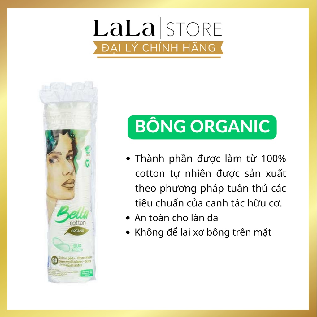 Bông Tẩy Trang Bella 80 Miếng Organic 100% Cotton Hà Lan