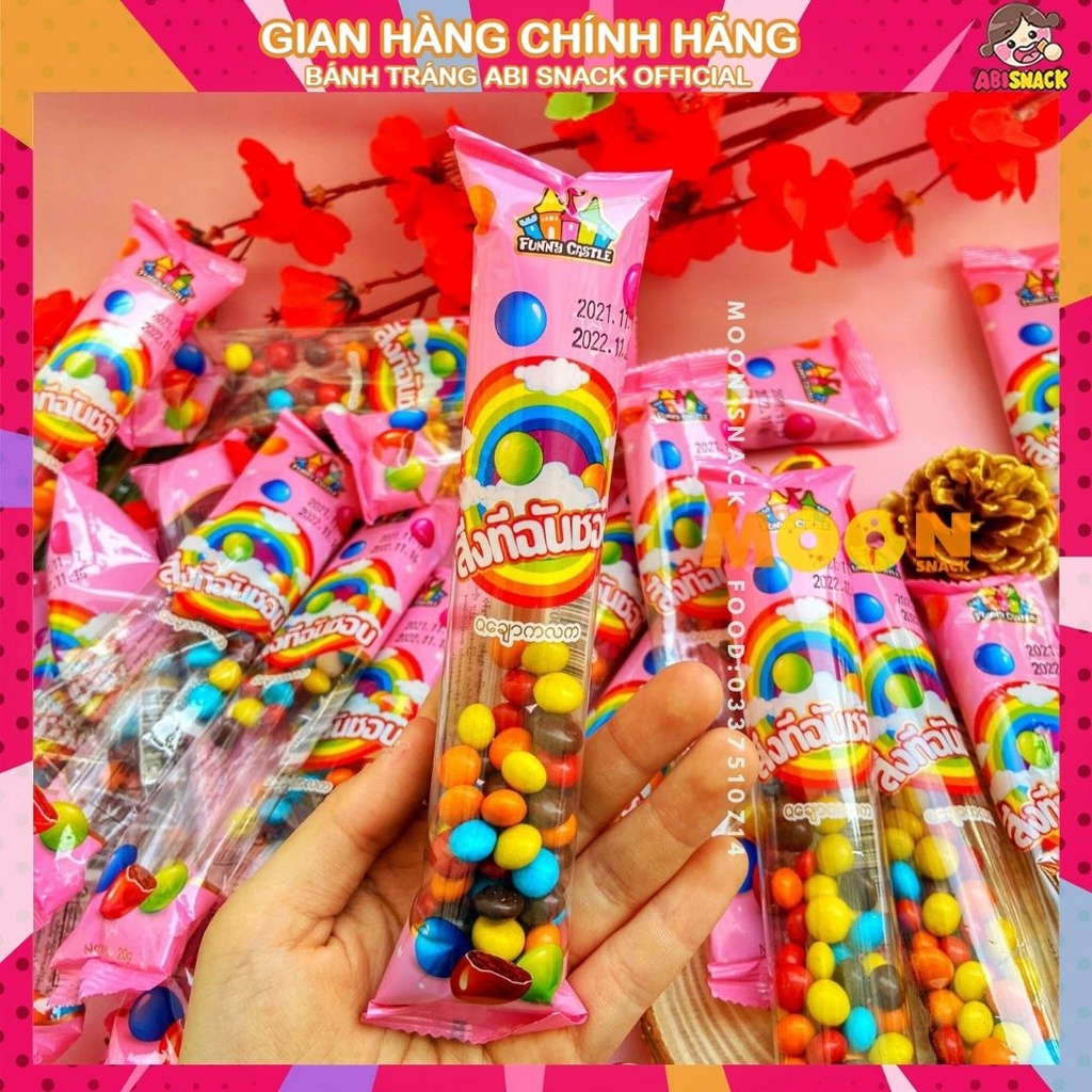 Set 2 gói kẹo Socola viên phủ hạt Funny Castle gói 20g-món ăn vặt tuổi trẻ-tuổi thơ