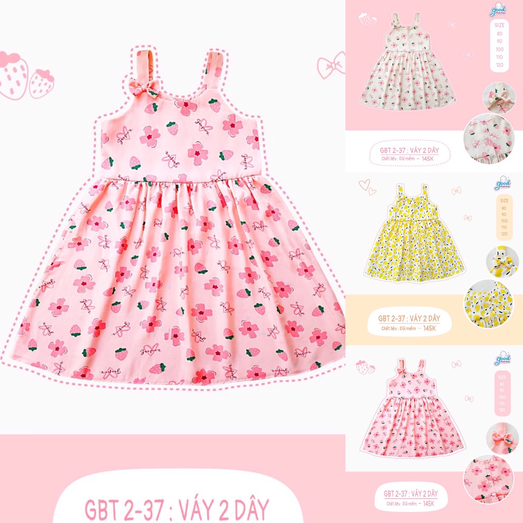[CHÍNH HÃNG] Váy 2 dây đũi hoa đính nơ dáng xòe họa tiết trẻ em Good Mama