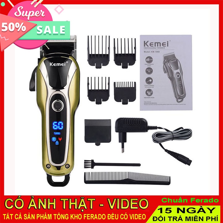 Tông Đơ Chuyên Nghiệp 2 Mức Điều Chỉnh Tốc Độ Màn Hình LCD Kemei KM-1990 - Chính Hãng Bảo Hành 6 Tháng