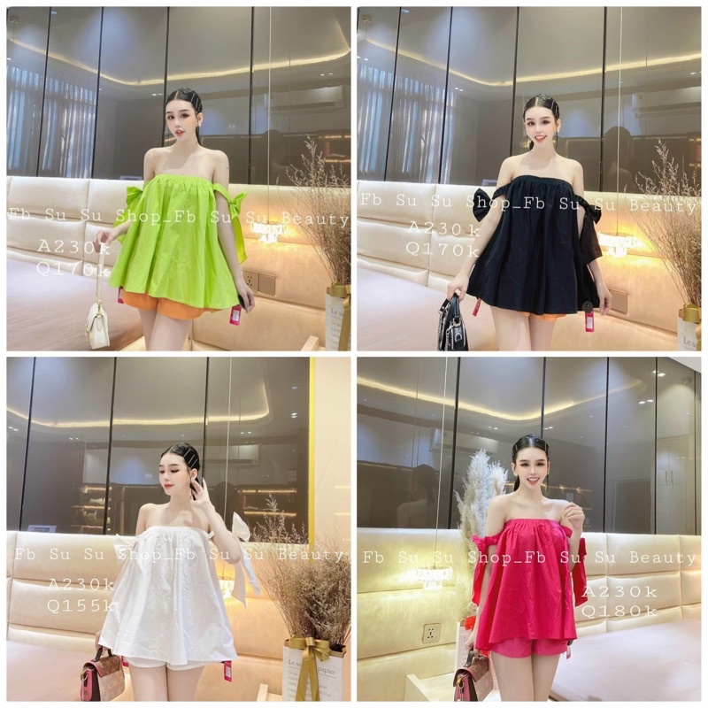 ÁO KIỂU BẸT VAI PHỐI TAY CỘT NƠ XINH B20