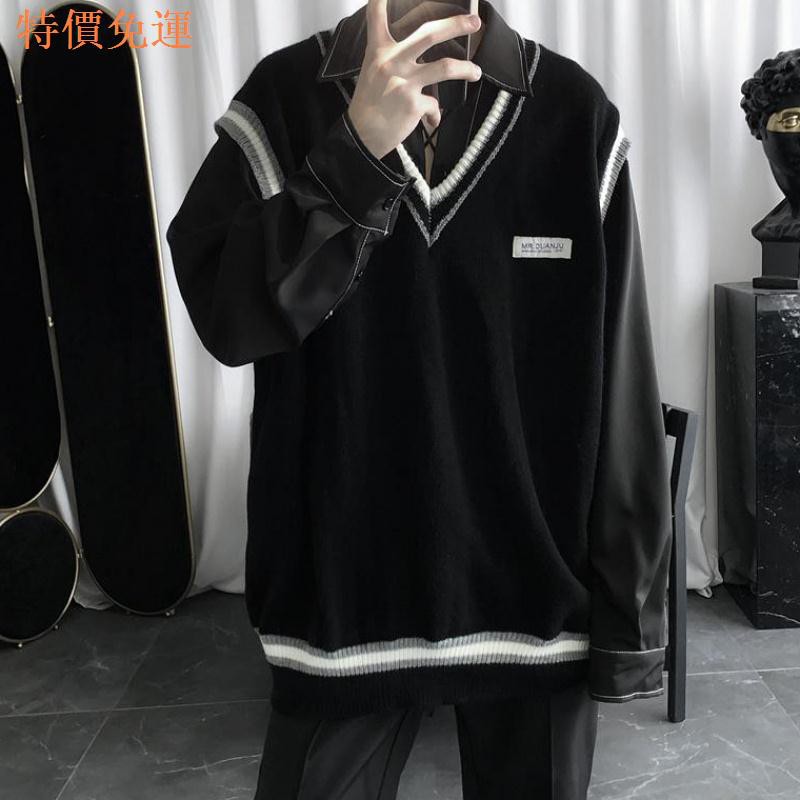 Áo Sweater không tay cổ chữ V dáng rộng thời trang mùa thu đông dành cho nam