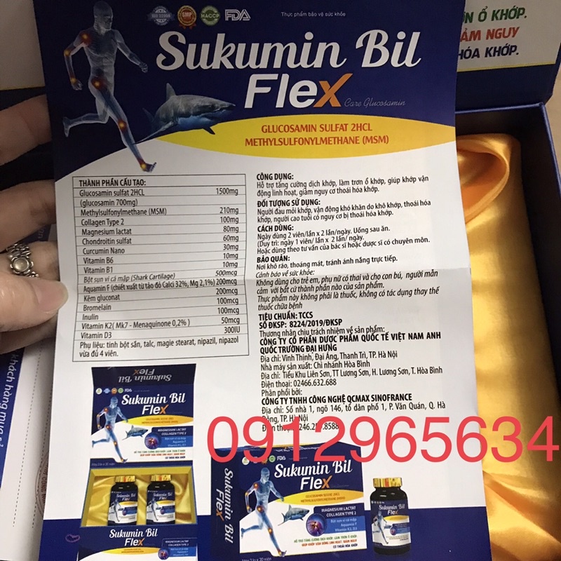 Viên uống Sukumin Bil Flex hỗ trợ xương khớp khoẻ mạnh chống thoái hoá cho gia đình 60 viên chính hãng