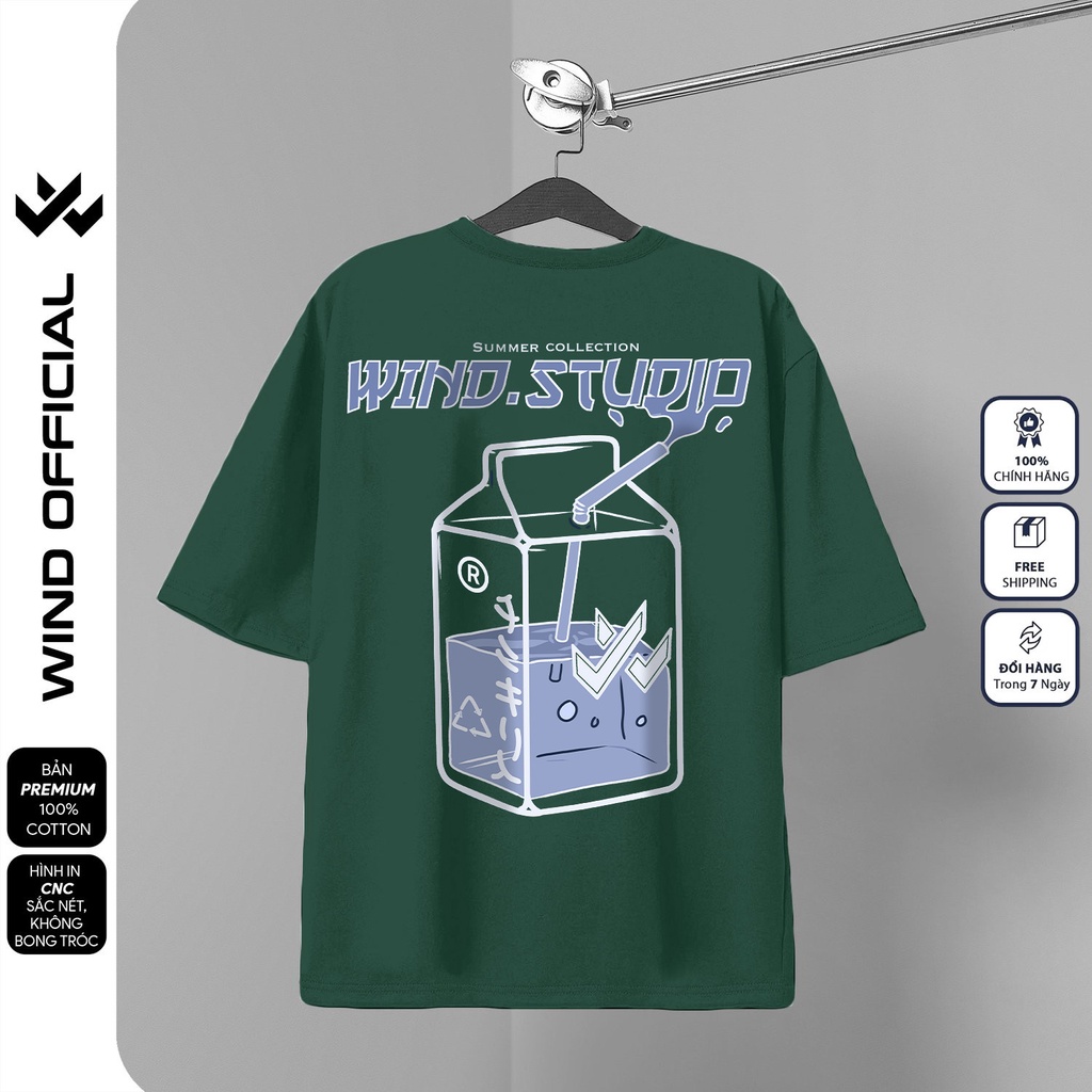 Áo thun tay lỡ unisex WIND phông form rộng 65% cotton MILK nam nữ oversize ulzzang