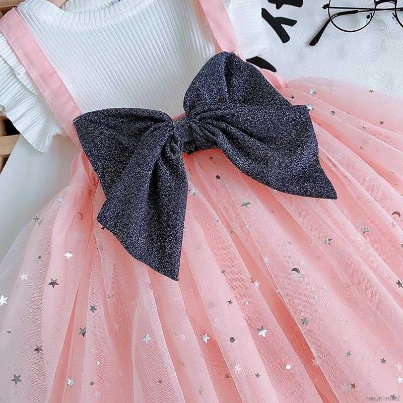 Váy yếm vải lưới dáng xòe thời trang mùa hè đáng yêu cho bé gái