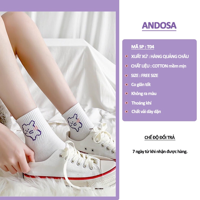 Tất vớ cổ cao nữ trắng hình thú cute Hàn Quốc cotton dày đẹp dễ thương ANDOSA T04