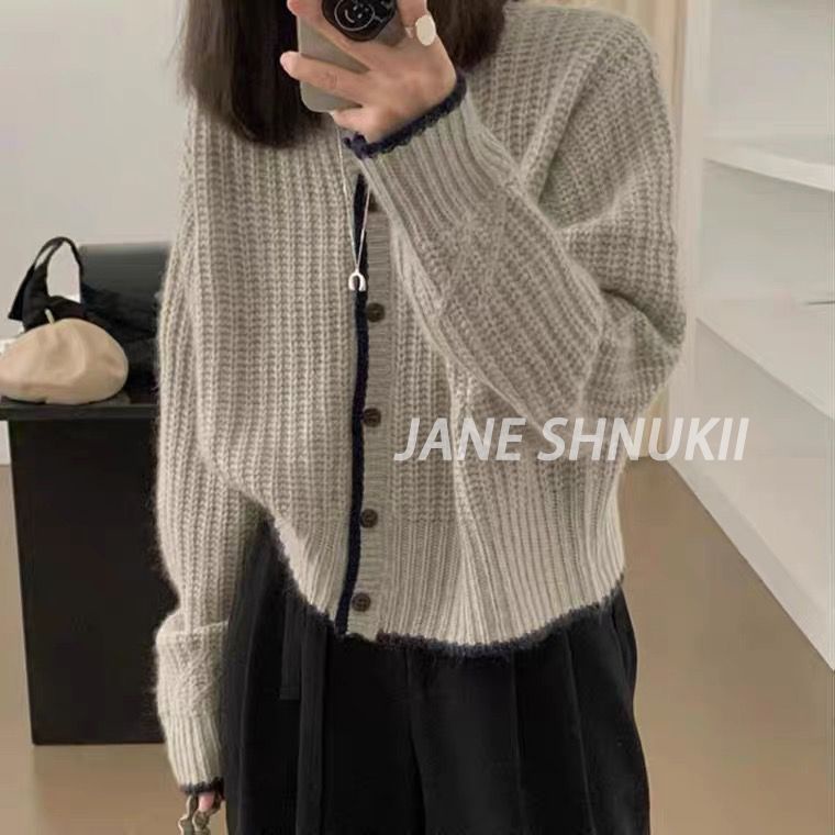 Áo Khoác Len cardigan Dáng Rộng Màu Tương Phản Thời Trang Hàn Quốc