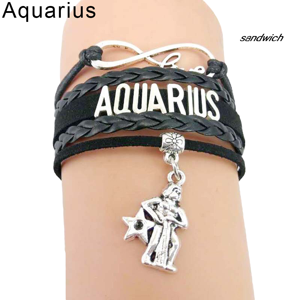 Vòng Tay Da Nhân Tạo Mặt Biểu Tượng 12 Cung Hoàng Đạo Thời Trang