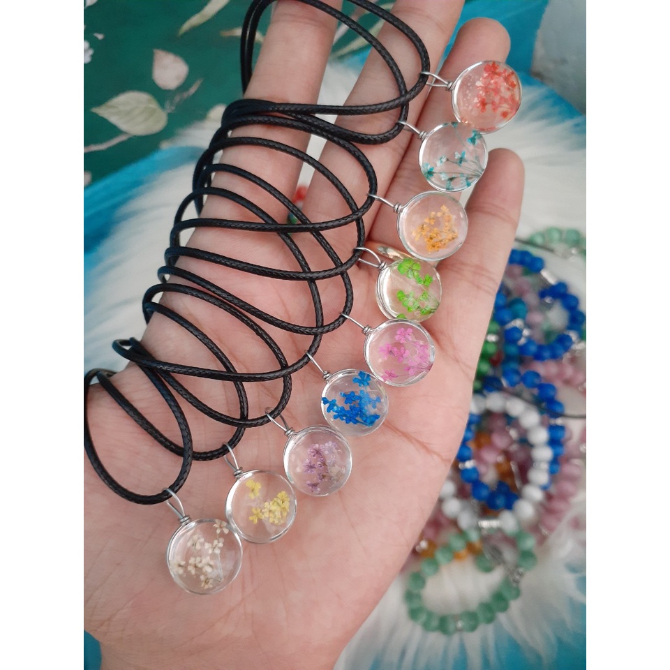 Sỉ 1 set 10 dây chuyền hoa khô ép thủy tinh