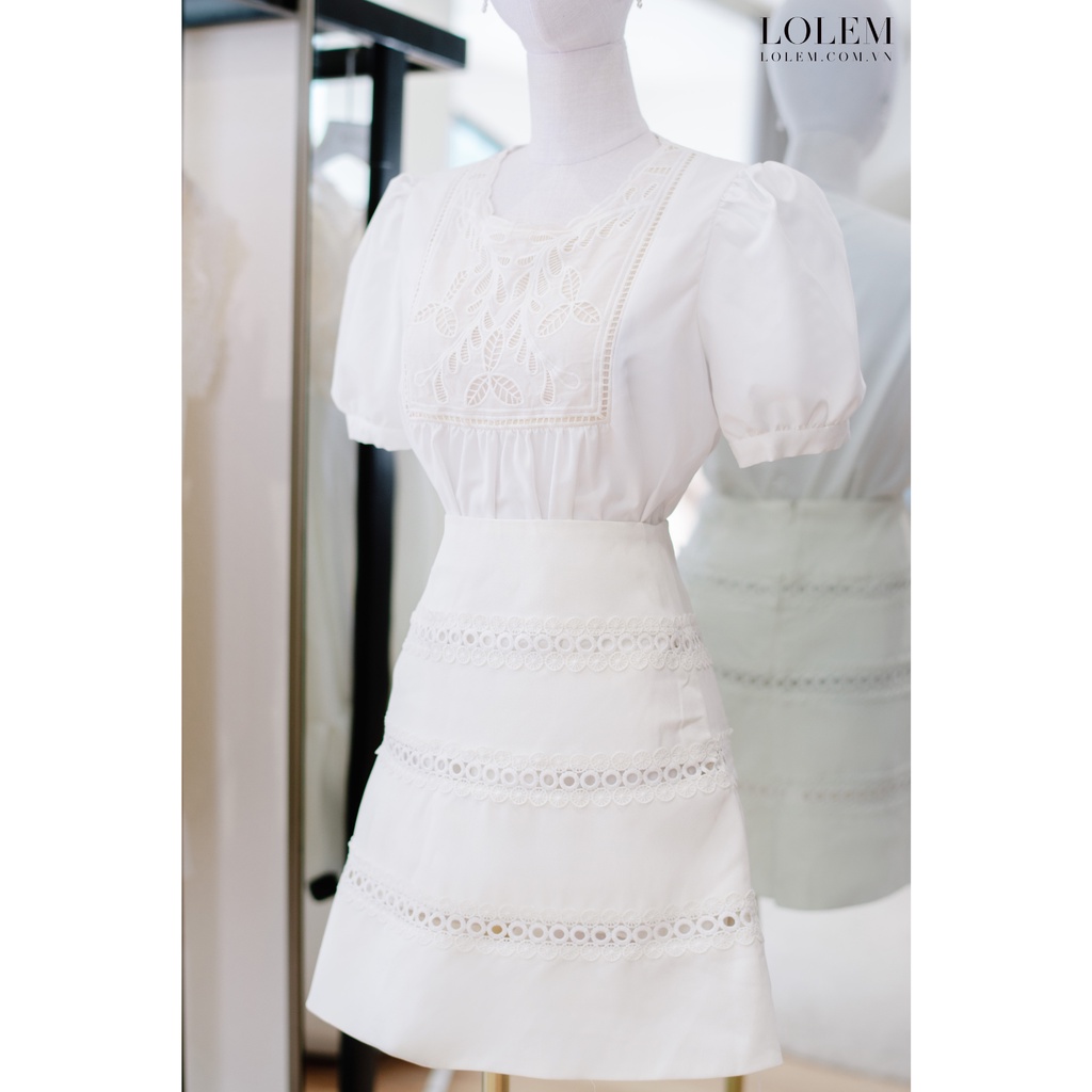Set áo chân váy LOLEM SV233 áo cổ tròn vải thô Nhật và chân váy chữ A vải linen Thái