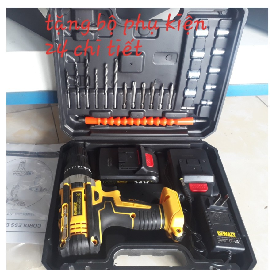 Máy Khoan Pin DeWaLT 26V 3 chức năng, Tặng kèm bộ phụ kiện , máy 2 pin