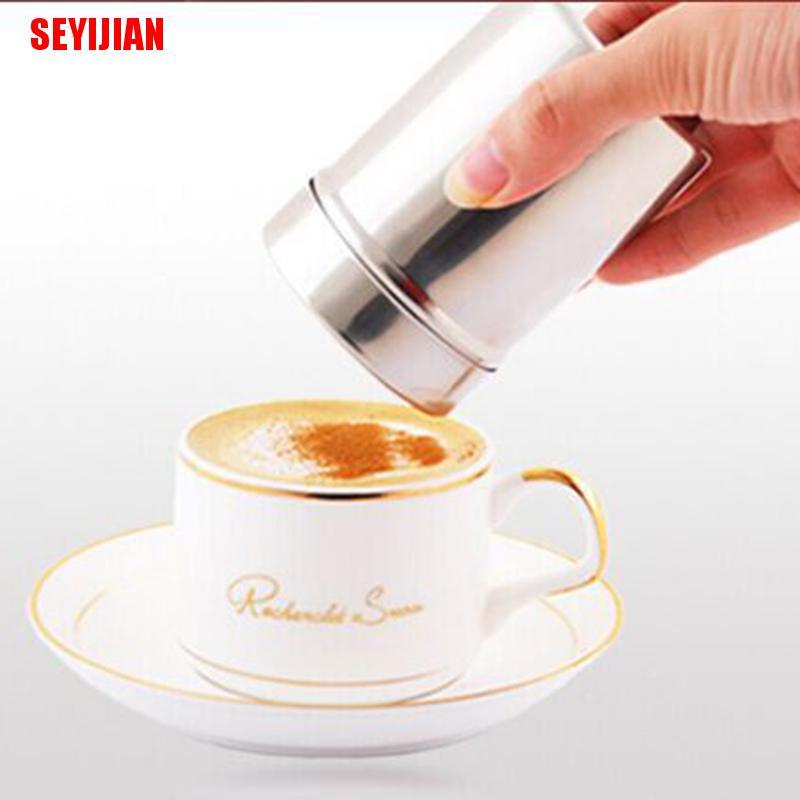 (SEY) Stainless Steel Flour Icing Sugar Cappuccino Sifter + Lid Chocolate Shaker Cocoa