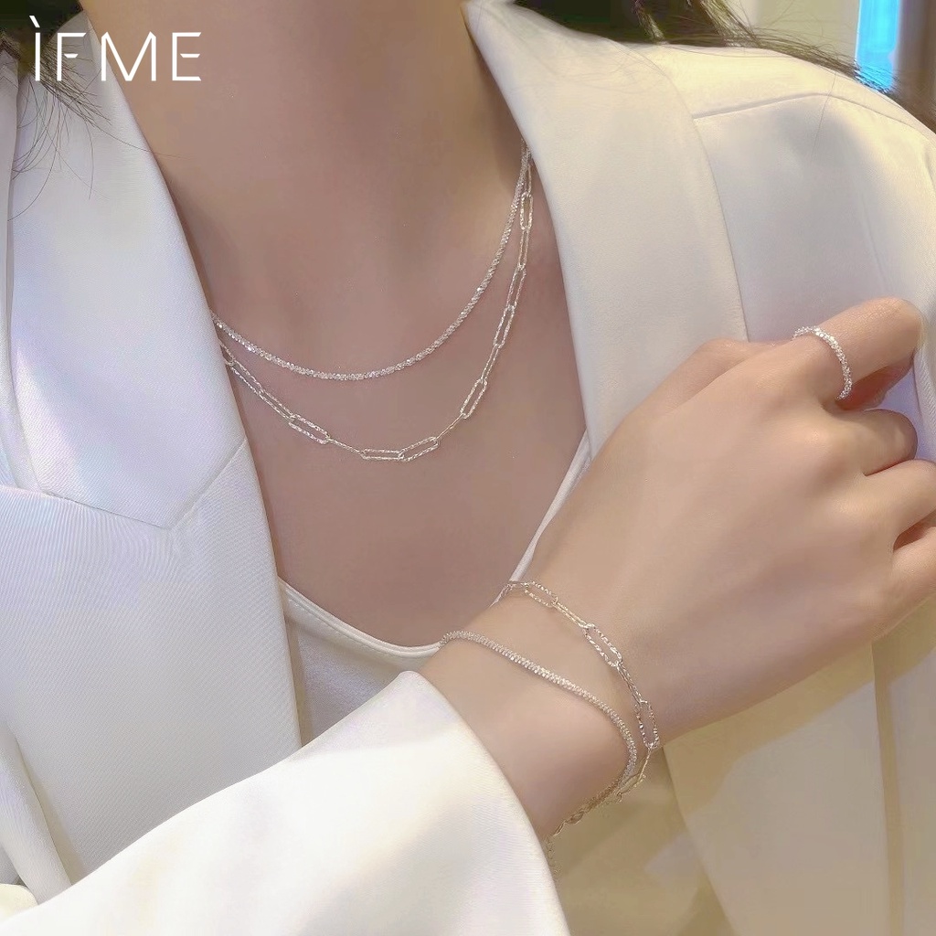 IF ME Trang sức   kiểu vòng cổ/ nhẫn/ vòng đeo tay dây xích đôi lấp lánh tùy chọn cho nữ