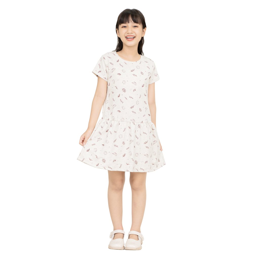 Áo đầm bé gái in chiếc lá nhỏ, váy bé gái mùa hè, size đại, 22-42 KG, KYO293, K8