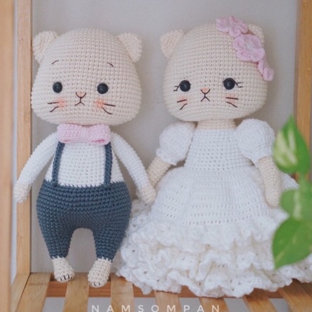 Set 2 Mèo Nhồi Bông Bằng Len Cao Cấp Cho Bé - Thú Bông Handmade Đan Móc Thủ Công Bằng Tay