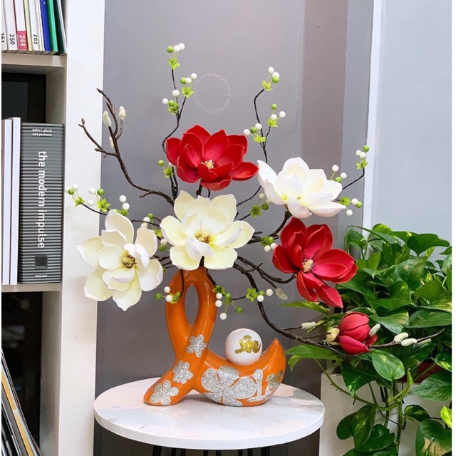 Hoa Giả 🌺 Hoa Mộc Lan 6 Bông Cánh Nhọn Cành Dài 120cm