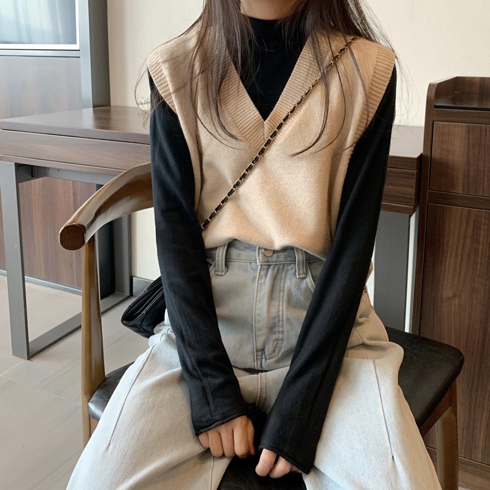 Áo sweater gile cổ trái tim bằng cotton mịn xinh xắn | BigBuy360 - bigbuy360.vn