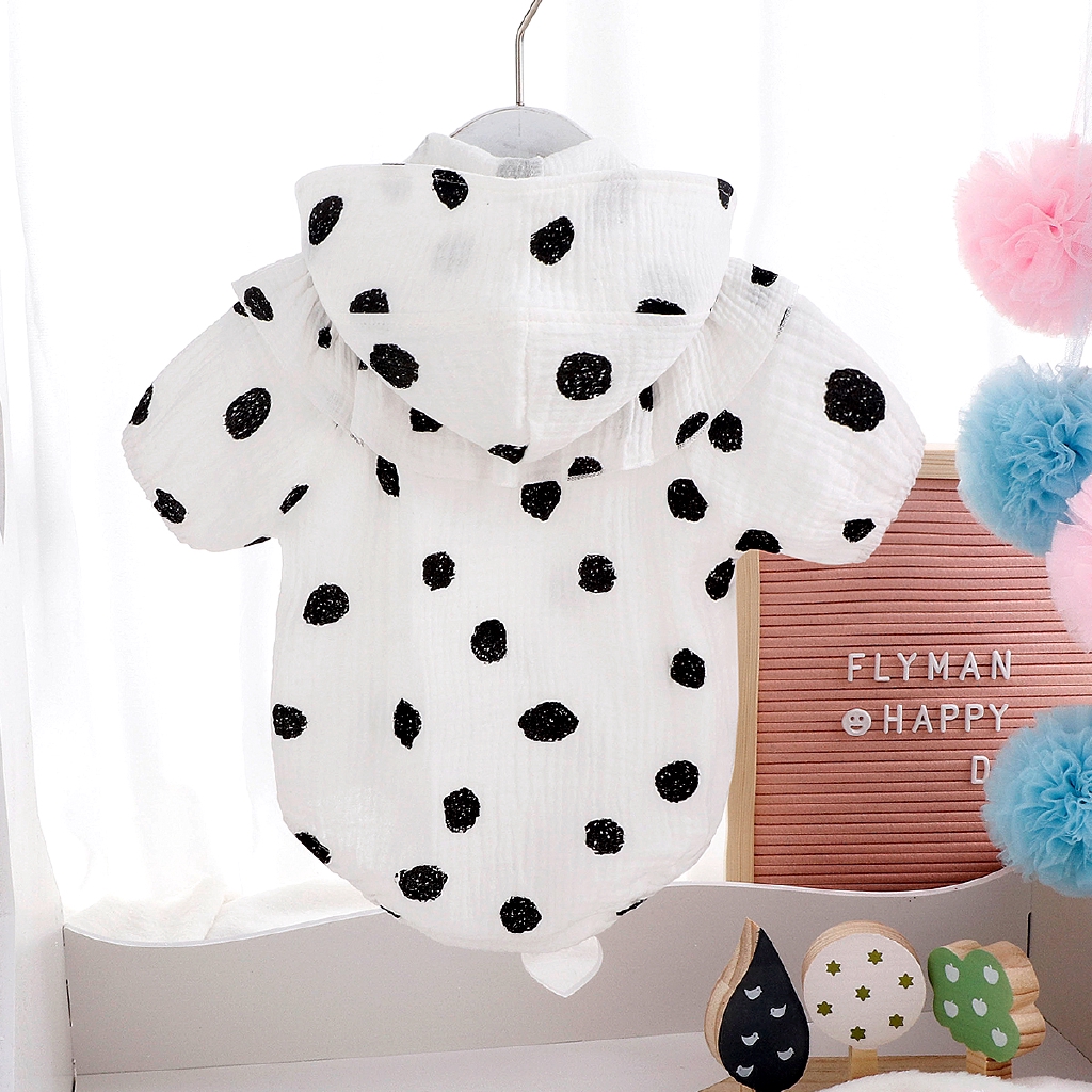 Set jumpsuit+ mũ chất liệu cotton lanh họa tiết chấm bi đáng yêu dành cho bé trai/gái